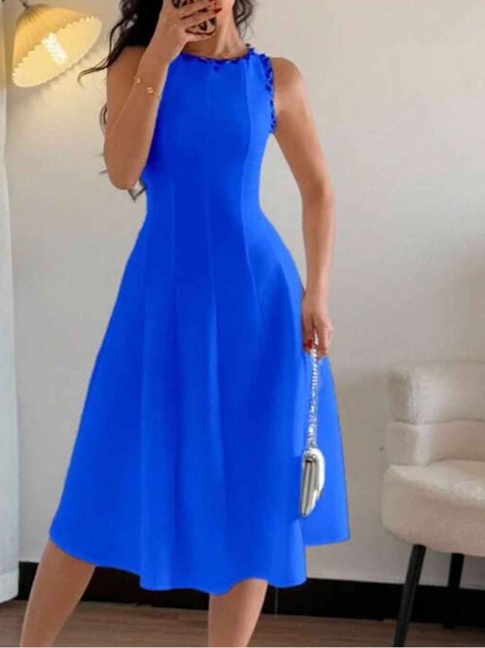Blue Sleeveless A-Line Midi Dress